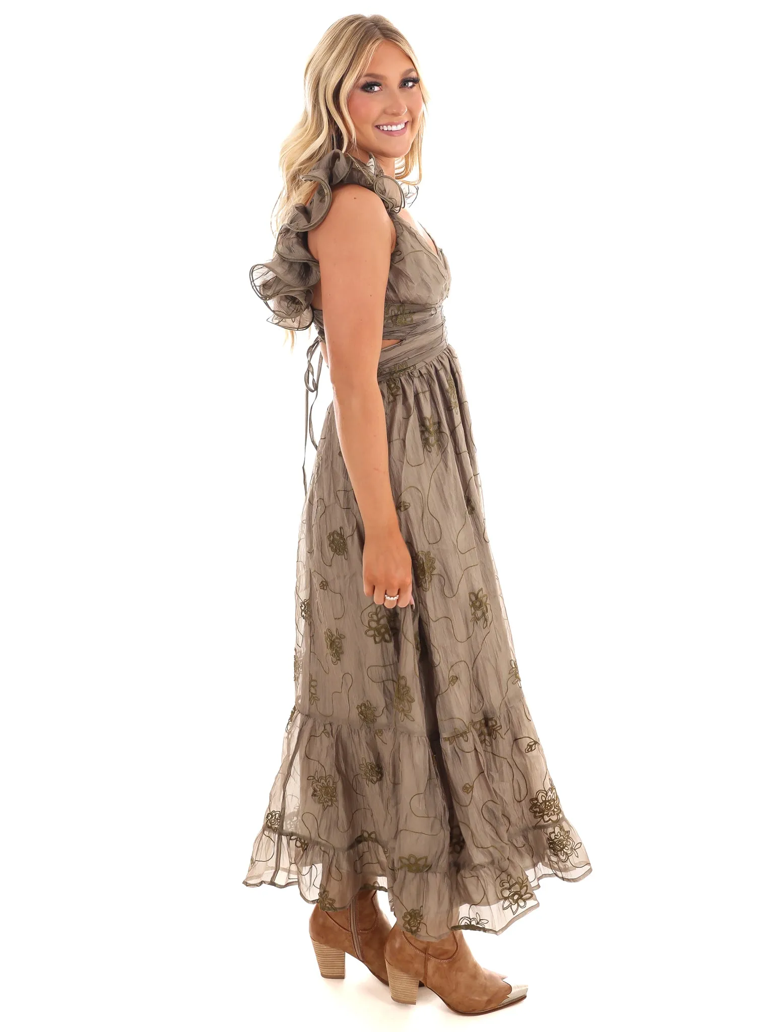 A Vision in Floral Embroidered Maxi Dress