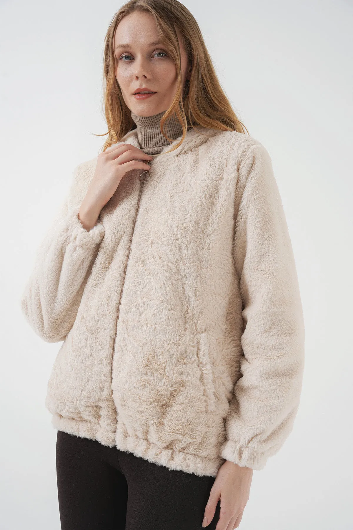 BGD Women Hooded Fur-Lined Inner Lined Coat - Cream - Birmingham