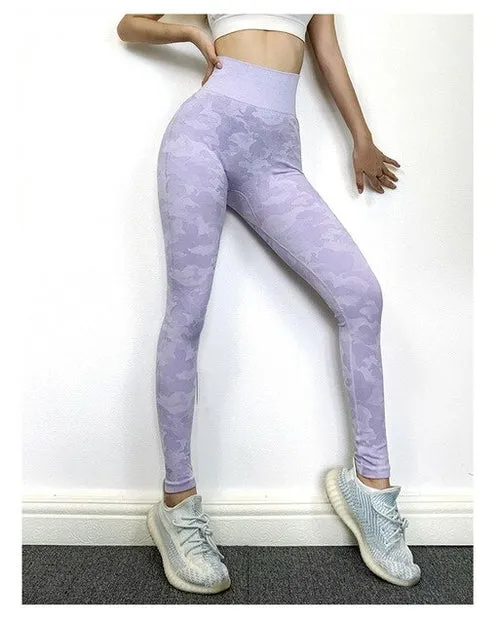 Camouflage Spandex Leggings High Waist Push Up Seamless Breathable