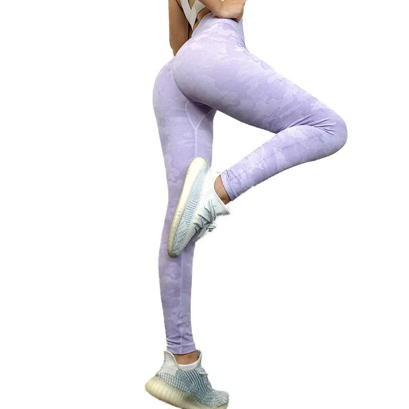 Camouflage Spandex Leggings High Waist Push Up Seamless Breathable