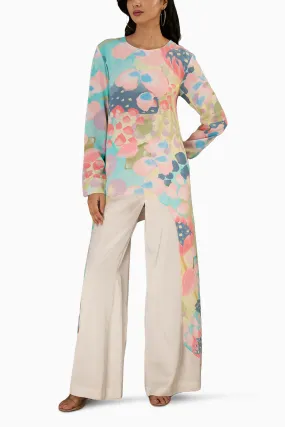 Euphoria Printed Crepe Tunic With Side Tail