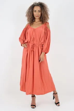 Italian Cold Shoulder Belted Maxi Dress