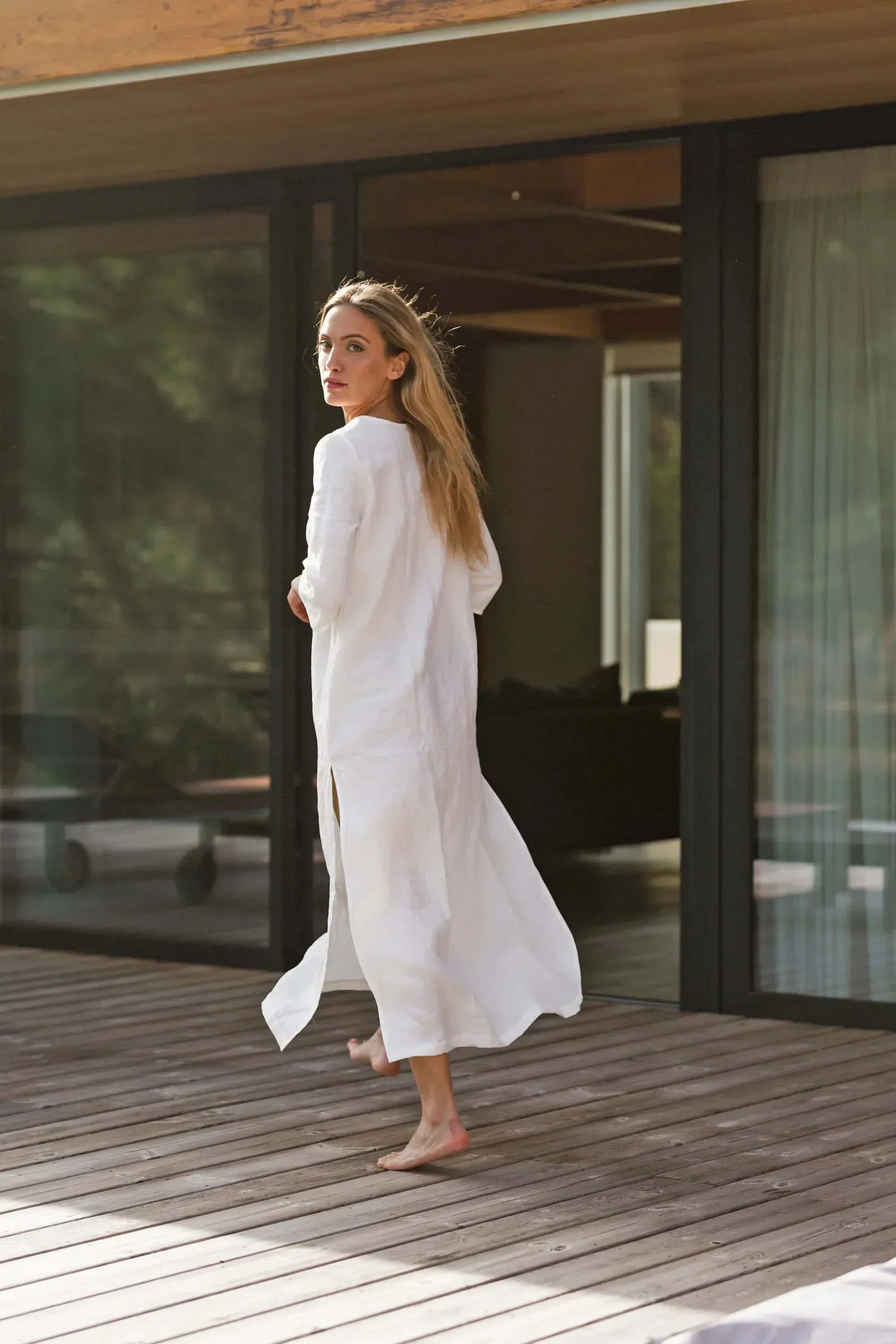 Long linen tunic dress red brick - Carol