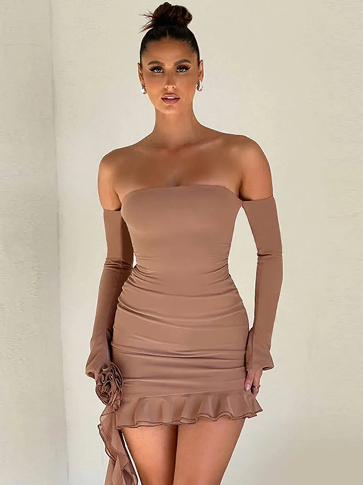 Phyllis Halter 3D Flower Ruffle Mini Dress