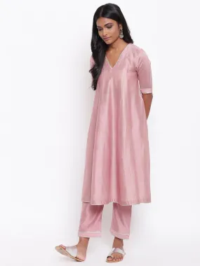 Pink Gota Flared Kurta Set