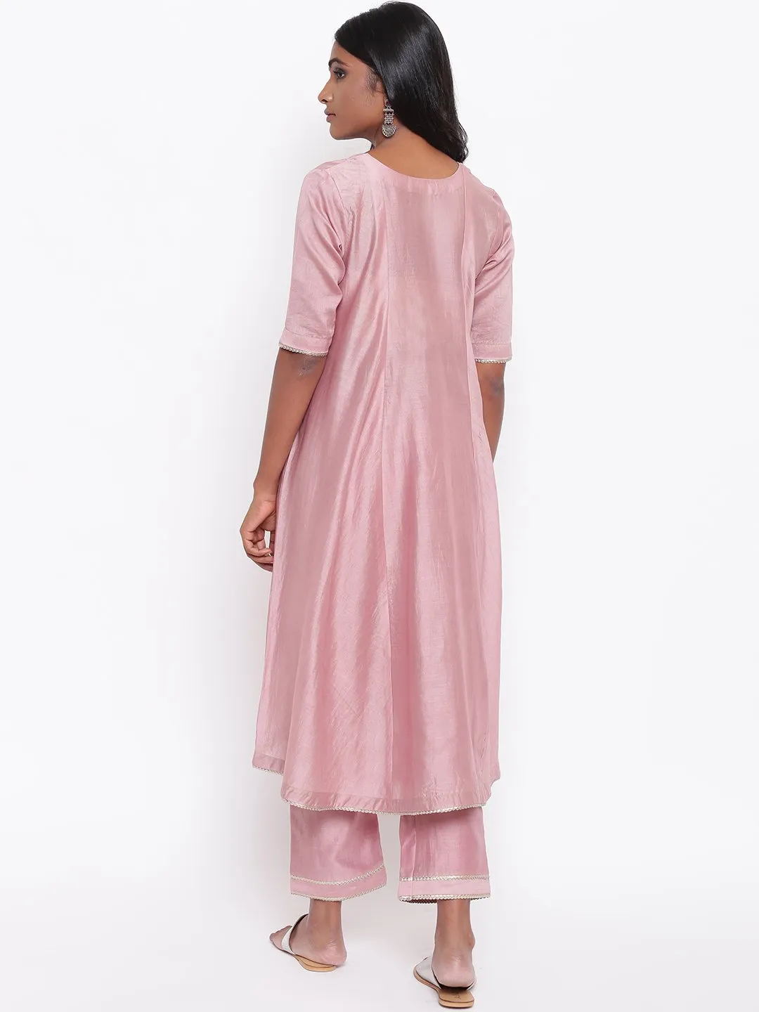 Pink Gota Flared Kurta Set