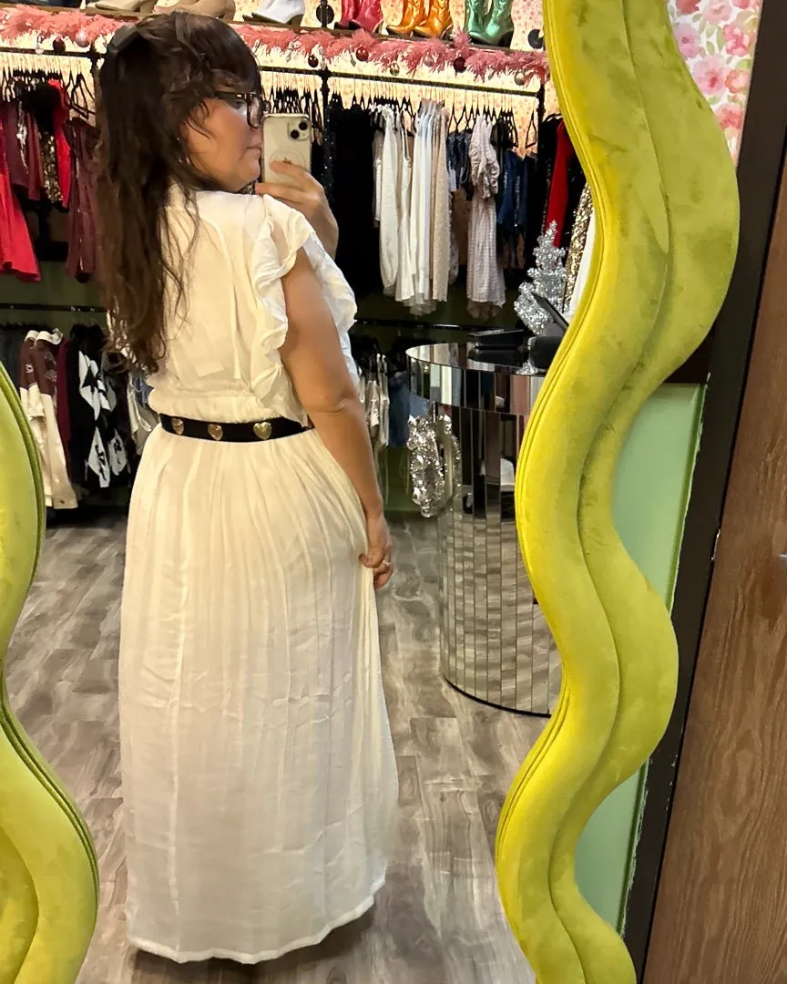 White Flutter Sleeve Gauze Maxi Dress